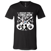 Rockin The Corgi Dad Life Dog Lover Guitar Musician Copy V-Neck T-Shirt