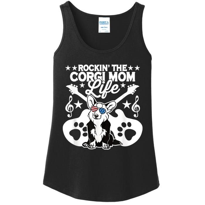 Rockin The Corgi Dad Life Dog Lover Guitar Musician Copy Ladies Essential Tank