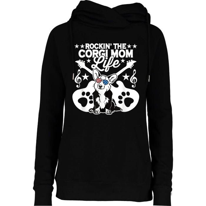 Rockin The Corgi Dad Life Dog Lover Guitar Musician Copy Womens Funnel Neck Pullover Hood