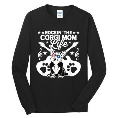 Rockin The Corgi Dad Life Dog Lover Guitar Musician Copy Tall Long Sleeve T-Shirt