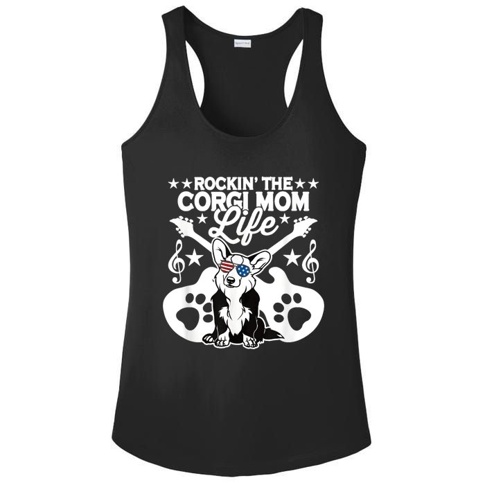 Rockin The Corgi Dad Life Dog Lover Guitar Musician Copy Ladies PosiCharge Competitor Racerback Tank