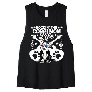 Rockin The Corgi Dad Life Dog Lover Guitar Musician Copy Women's Racerback Cropped Tank