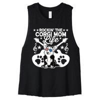 Rockin The Corgi Dad Life Dog Lover Guitar Musician Copy Women's Racerback Cropped Tank