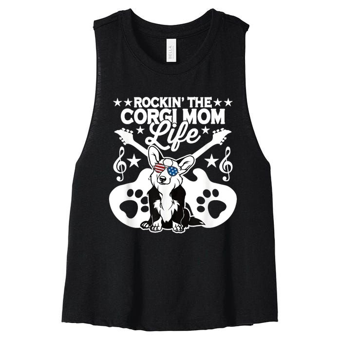 Rockin The Corgi Dad Life Dog Lover Guitar Musician Copy Women's Racerback Cropped Tank