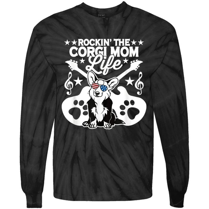 Rockin The Corgi Dad Life Dog Lover Guitar Musician Copy Tie-Dye Long Sleeve Shirt