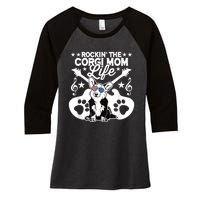 Rockin The Corgi Dad Life Dog Lover Guitar Musician Copy Women's Tri-Blend 3/4-Sleeve Raglan Shirt