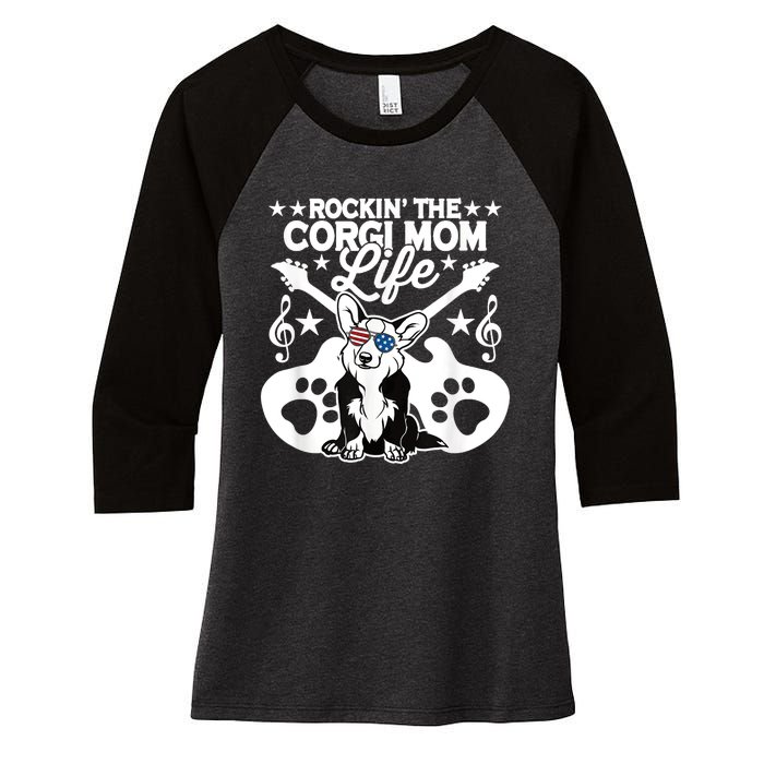 Rockin The Corgi Dad Life Dog Lover Guitar Musician Copy Women's Tri-Blend 3/4-Sleeve Raglan Shirt