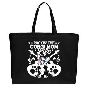 Rockin The Corgi Dad Life Dog Lover Guitar Musician Copy Cotton Canvas Jumbo Tote