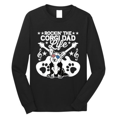 Rockin The Corgi Dad Life Dog Lover Guitar Musician Long Sleeve Shirt