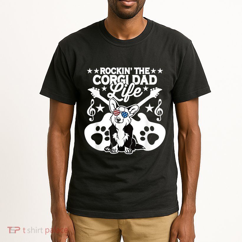 Rockin The Corgi Dad Life Dog Lover Guitar Musician Tall T-Shirt