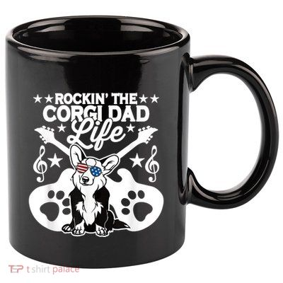 Rockin The Corgi Dad Life Dog Lover Guitar Musician 11oz C Handle Ceramic Mug