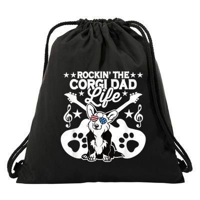 Rockin The Corgi Dad Life Dog Lover Guitar Musician Drawstring Bag