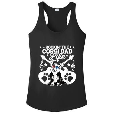 Rockin The Corgi Dad Life Dog Lover Guitar Musician Ladies PosiCharge Competitor Racerback Tank