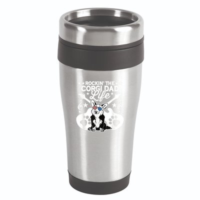 Rockin The Corgi Dad Life Dog Lover Guitar Musician 16oz Travel Tumbler