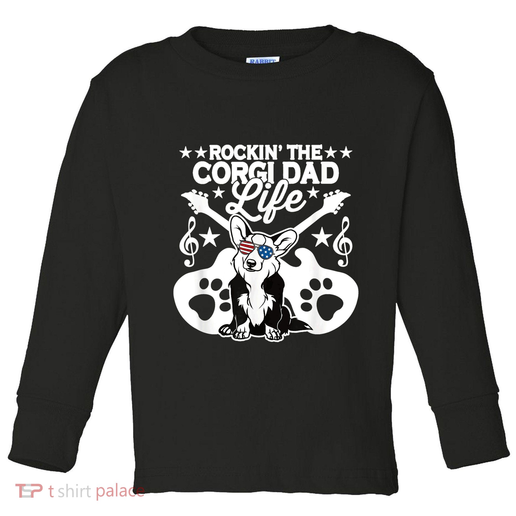Rockin The Corgi Dad Life Dog Lover Guitar Musician Toddler Long Sleeve Shirt