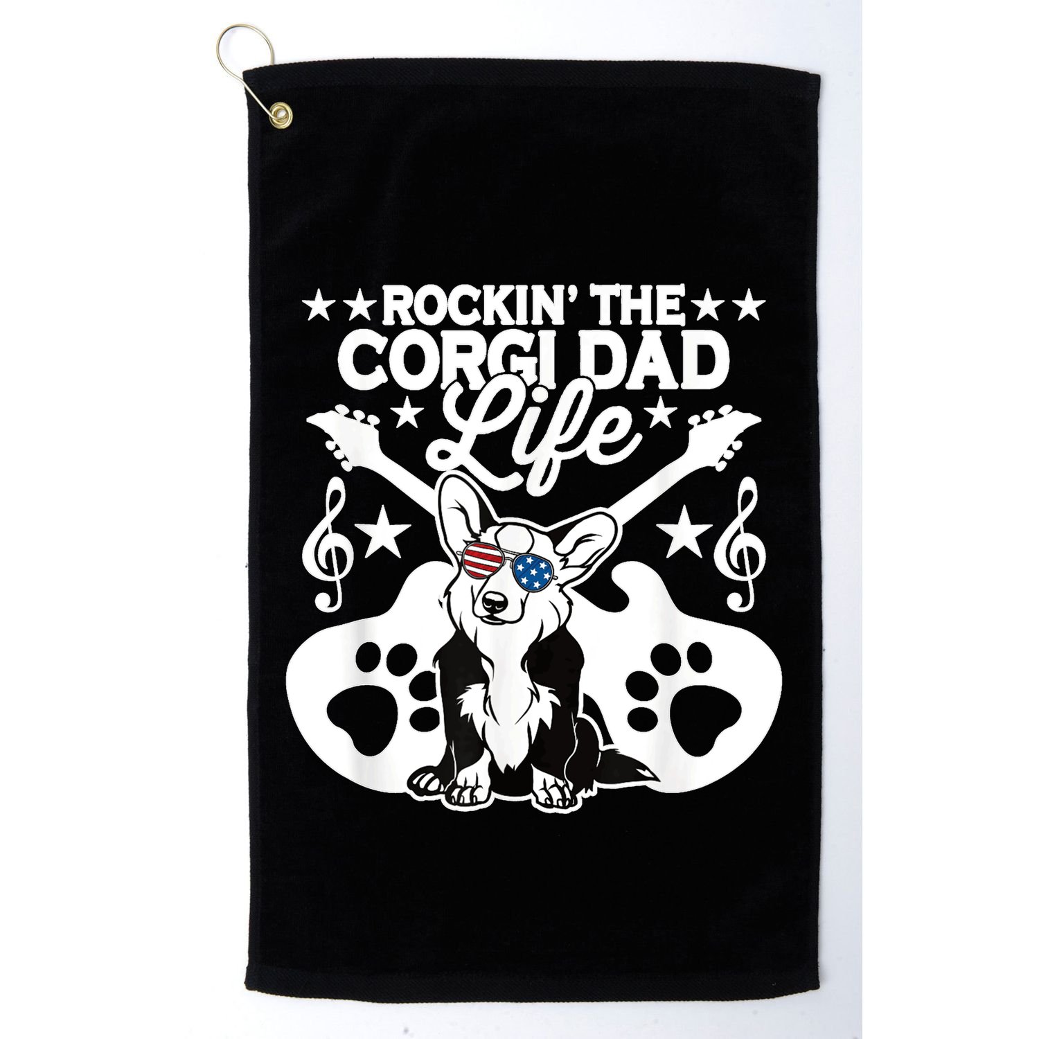 Rockin The Corgi Dad Life Dog Lover Guitar Musician Golf Towel