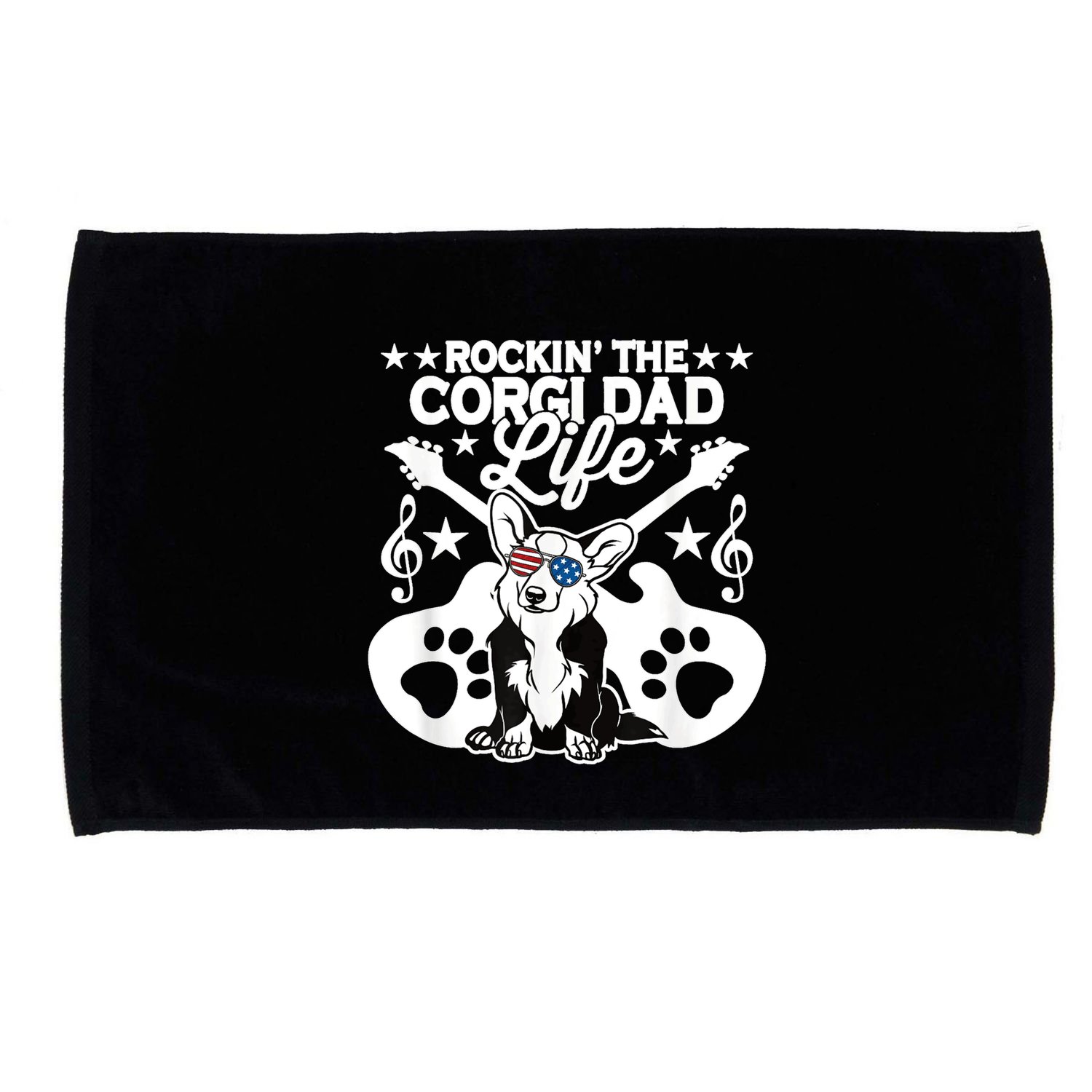 Rockin The Corgi Dad Life Dog Lover Guitar Musician Microfiber Hand Towel