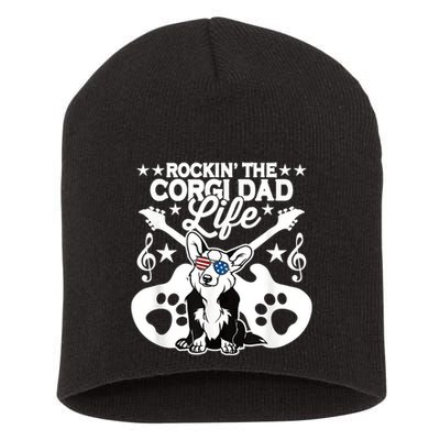 Rockin The Corgi Dad Life Dog Lover Guitar Musician Short Acrylic Beanie