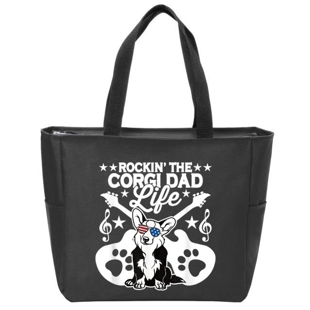 Rockin The Corgi Dad Life Dog Lover Guitar Musician Zip Tote Bag