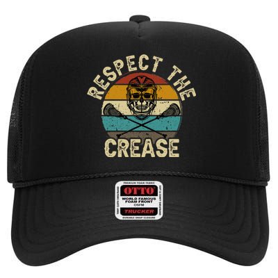 Respect The Crease Lacrosse Goalie Woman Men High Crown Mesh Back Trucker Hat