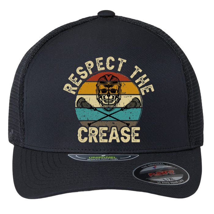 Respect The Crease Lacrosse Goalie Woman Men Flexfit Unipanel Trucker Cap