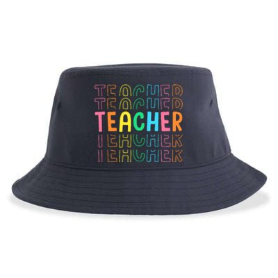 Retro Teacher Colorful Elementary School Teachers Wo Sustainable Bucket Hat