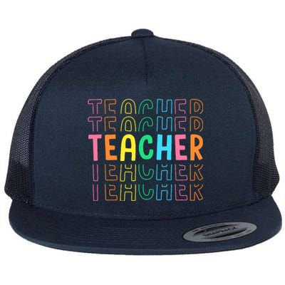 Retro Teacher Colorful Elementary School Teachers Wo Flat Bill Trucker Hat