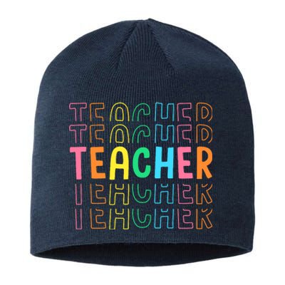 Retro Teacher Colorful Elementary School Teachers Wo Sustainable Beanie