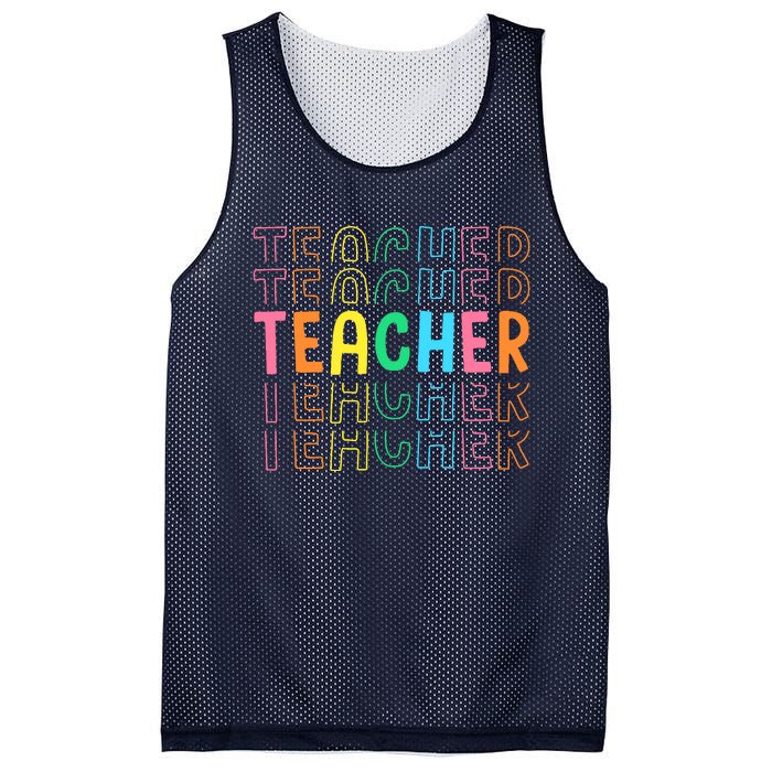 Retro Teacher Colorful Elementary School Teachers Wo Mesh Reversible Basketball Jersey Tank