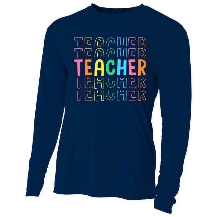 Retro Teacher Colorful Elementary School Teachers Wo Cooling Performance Long Sleeve Crew