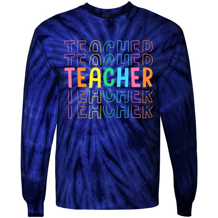 Retro Teacher Colorful Elementary School Teachers Wo Tie-Dye Long Sleeve Shirt