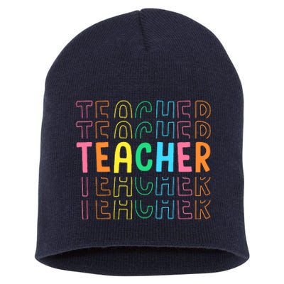 Retro Teacher Colorful Elementary School Teachers Wo Short Acrylic Beanie