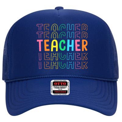 Retro Teacher Colorful Elementary School Teachers Wo High Crown Mesh Back Trucker Hat