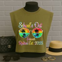 Retired Teacher Class Of 2025 Retirement School Garment-Dyed Women's Muscle Tee