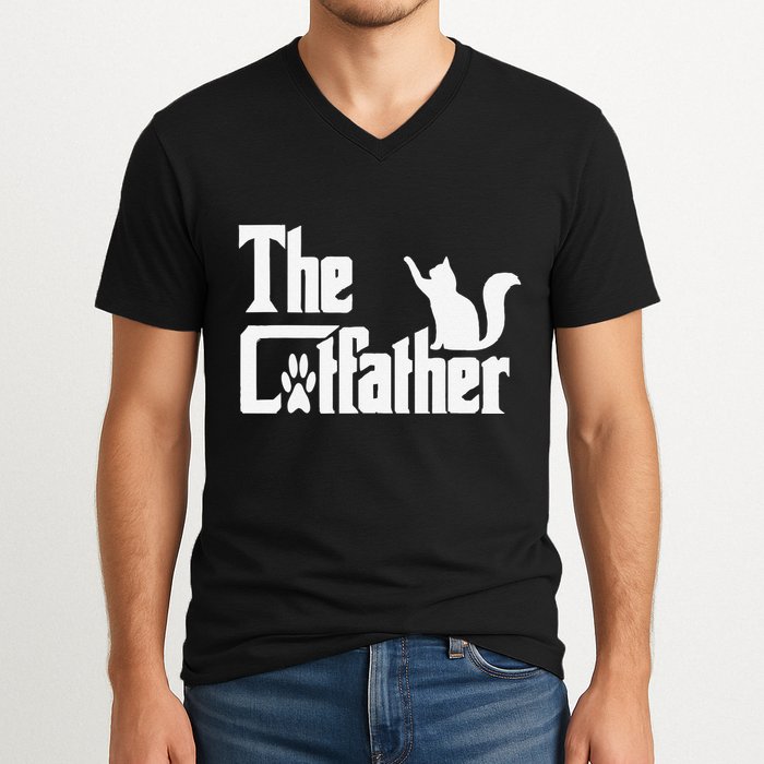 Retro The Cat Father Cat Lover Cat Dad Best Cat Meme V-Neck T-Shirt