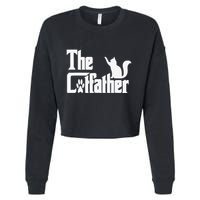 Retro The Cat Father Cat Lover Cat Dad Best Cat Meme Cropped Pullover Crew