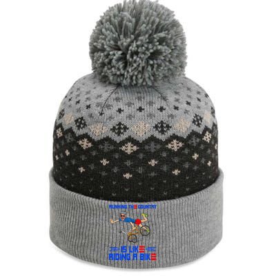 Running The Country Is Like Riding A Bike Us Flag Vintage The Baniff Cuffed Pom Beanie