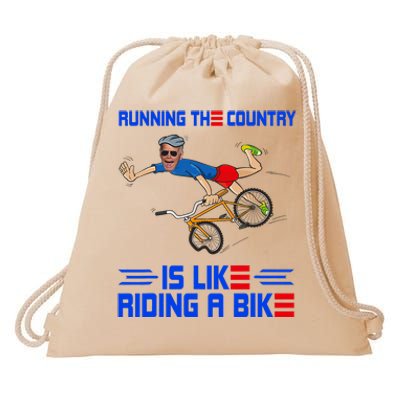 Running The Country Is Like Riding A Bike Us Flag Vintage Drawstring Bag