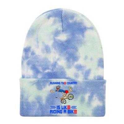 Running The Country Is Like Riding A Bike Us Flag Vintage Tie Dye 12in Knit Beanie