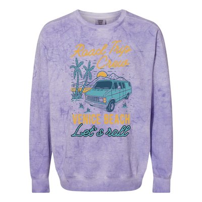 Road Trip Crew Venice Beach Lets Roll Matching Group Vannin Gift Colorblast Crewneck Sweatshirt