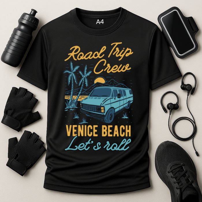 Road Trip Crew Venice Beach Lets Roll Matching Group Vannin Gift Cooling Performance Crew T-Shirt