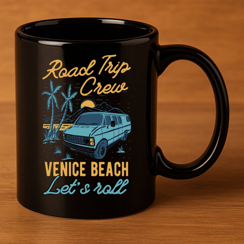 Road Trip Crew Venice Beach Lets Roll Matching Group Vannin Gift 11oz C Handle Ceramic Mug