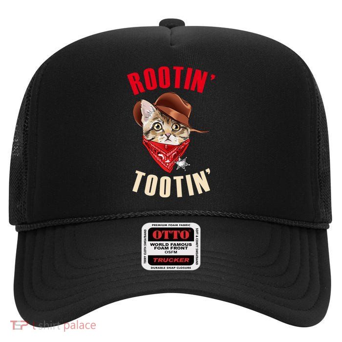 Rootin' Tootin' Cowboy Cat Meme High Crown Mesh Back Trucker Hat