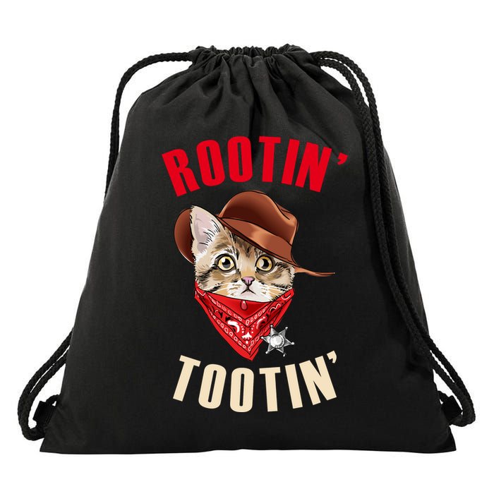 Rootin' Tootin' Cowboy Cat Meme Drawstring Bag