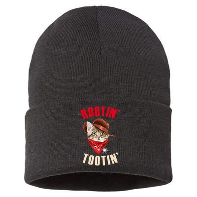 Rootin' Tootin' Cowboy Cat Meme Sustainable Knit Beanie