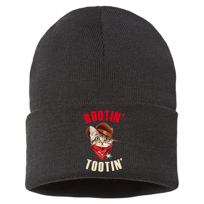 Rootin' Tootin' Cowboy Cat Meme Sustainable Knit Beanie