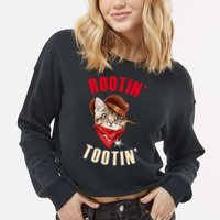 Rootin' Tootin' Cowboy Cat Meme Cropped Pullover Crew