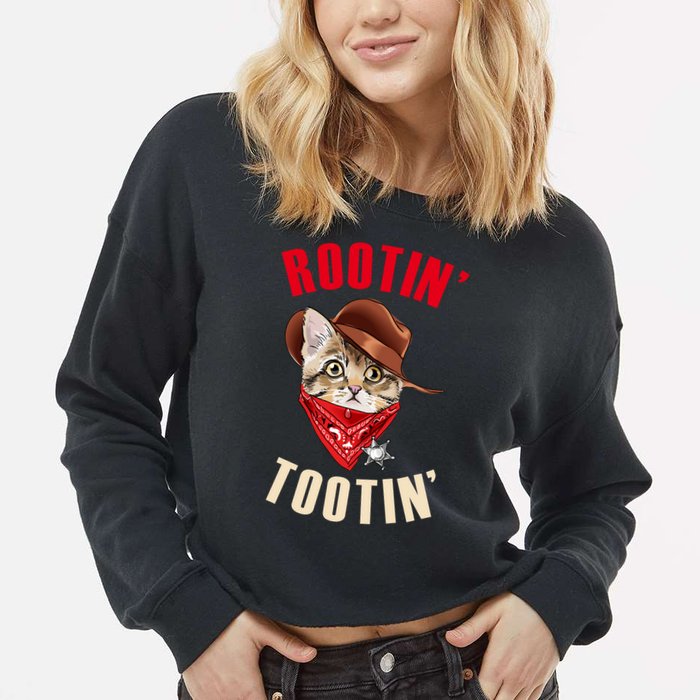 Rootin' Tootin' Cowboy Cat Meme Cropped Pullover Crew