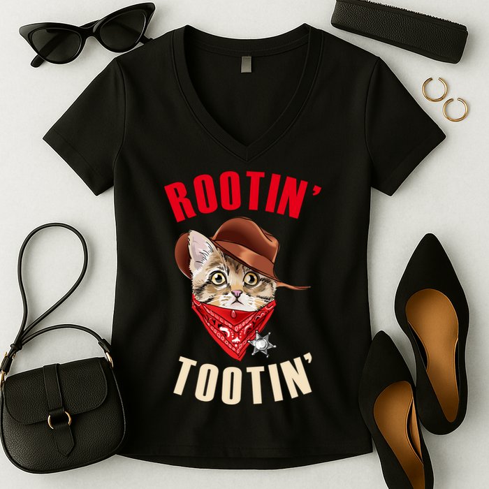 Rootin' Tootin' Cowboy Cat Meme Women's V-Neck T-Shirt