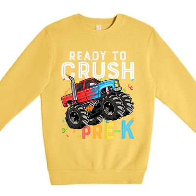 Ready To Crush Prek First Day Of Preschool Monster Truck Premium Crewneck Sweatshirt